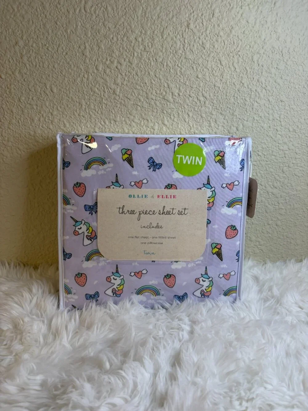 Ollie & Ellie Unicorn Rainbow Twin Sheet Set 3pc Girls Bedding Cute NWT